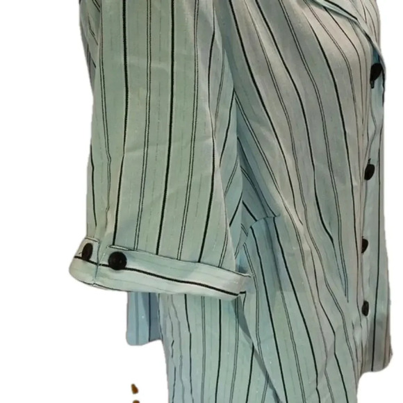 Gloria Lance Blouse Mint Green Black Stripes Size 3X Short Sleeve Built in Tank - Picture 3 of 13